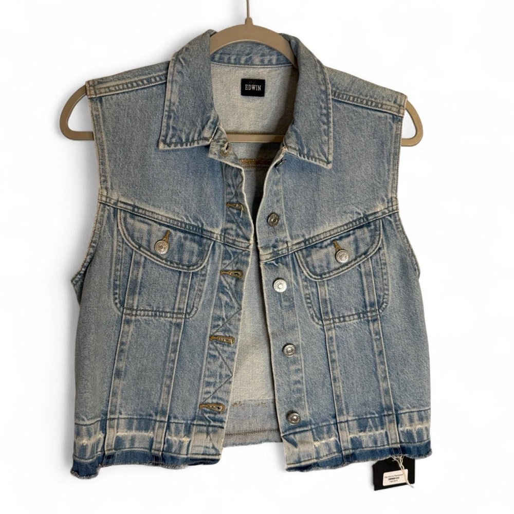 NWT Edwin Revolve Ella Denim Indie Sleeveless Vest in Fleetwood Blue, Size M.